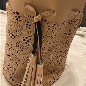 Tan Shoulder bag with tassels & adjustable straps